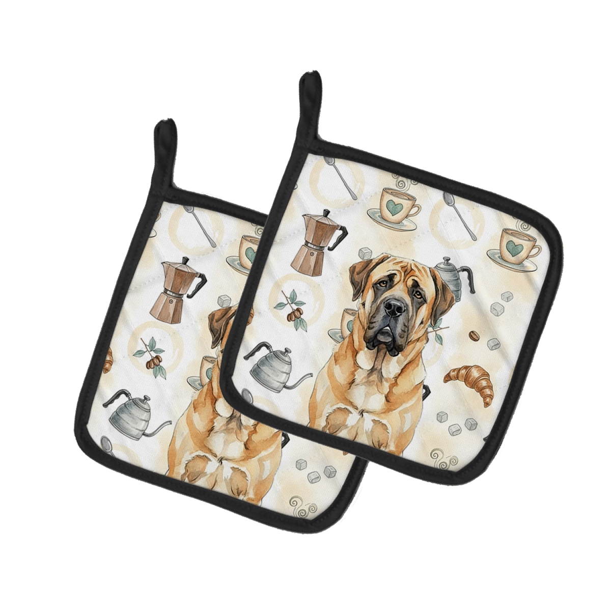 Picture of Carolines Treasures WDK7424PTHD 7.5 x 7.5 in. Apricot English Mastiff Coffee Bar Pair of Pot Holders