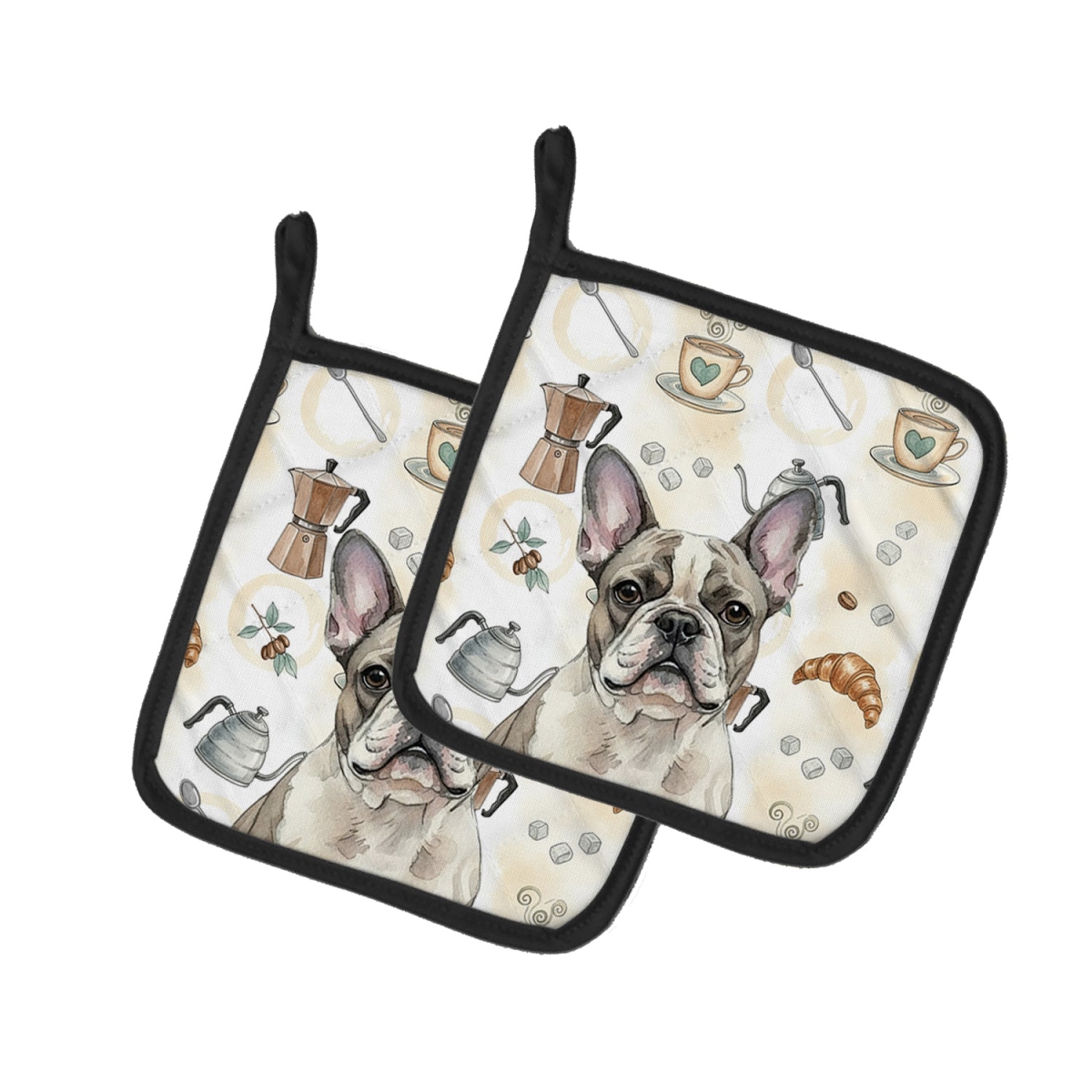 Picture of Carolines Treasures WDK7441PTHD 7.5 x 7.5 in. Pied French Bulldog Coffee Bar Pair of Pot Holders