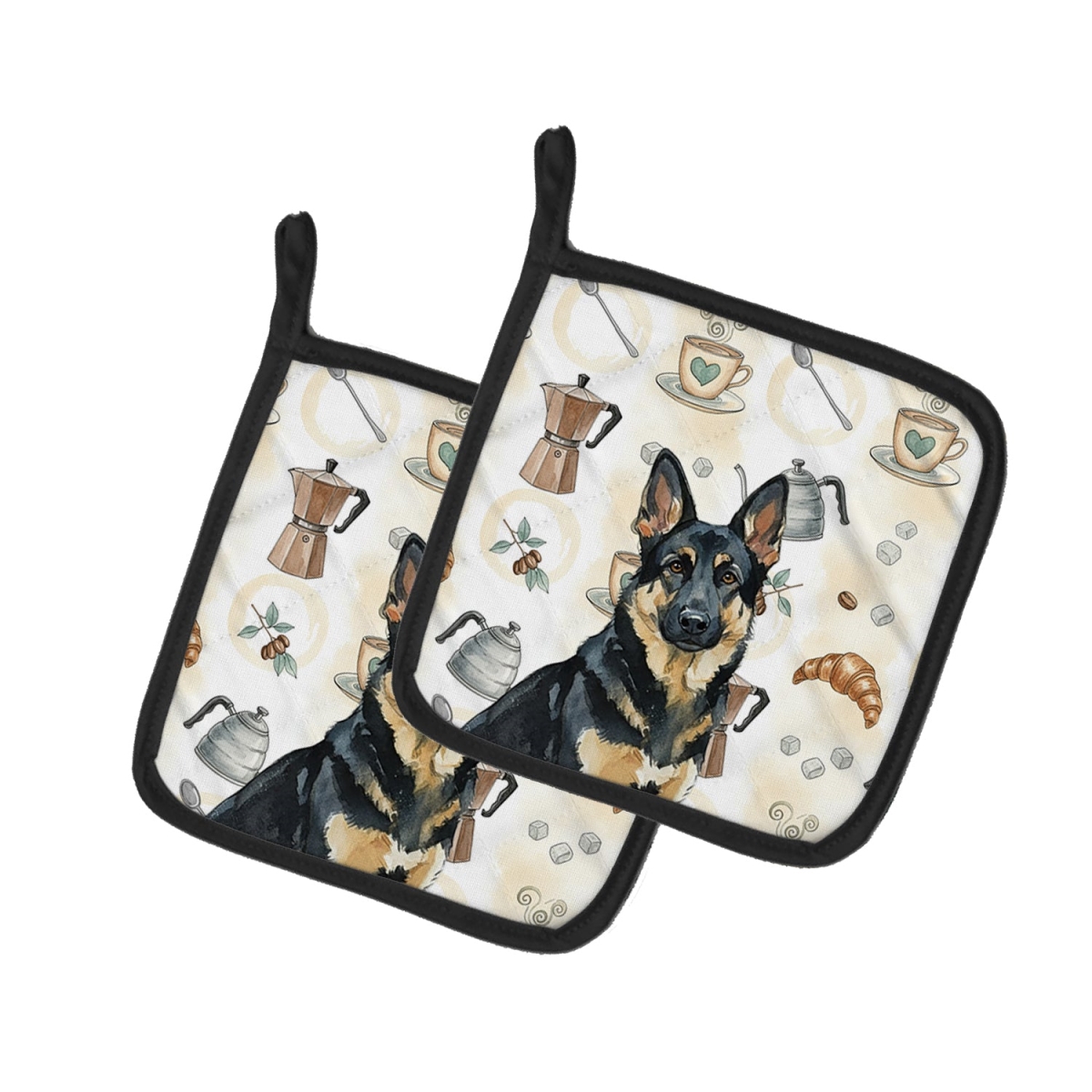 Picture of Carolines Treasures WDK7444PTHD 7.5 x 7.5 in. Black & Tan German Shepherd Coffee Bar Pair of Pot Holders