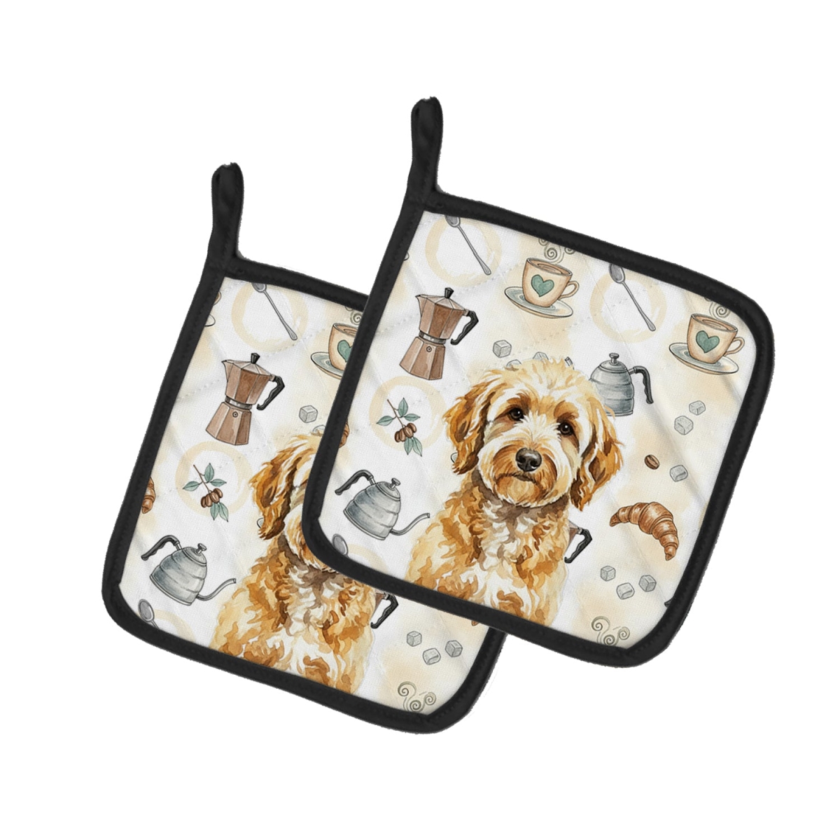Picture of Carolines Treasures WDK7452PTHD 7.5 x 7.5 in. Goldendoodle Coffee Bar Pair of Pot Holders