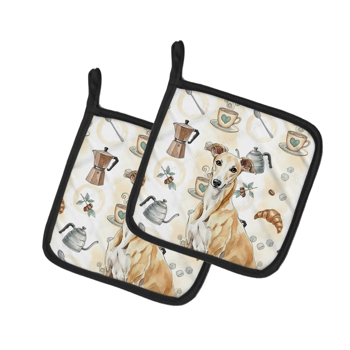Picture of Carolines Treasures WDK7464PTHD 7.5 x 7.5 in. Fawn Greyhound Coffee Bar Pair of Pot Holders