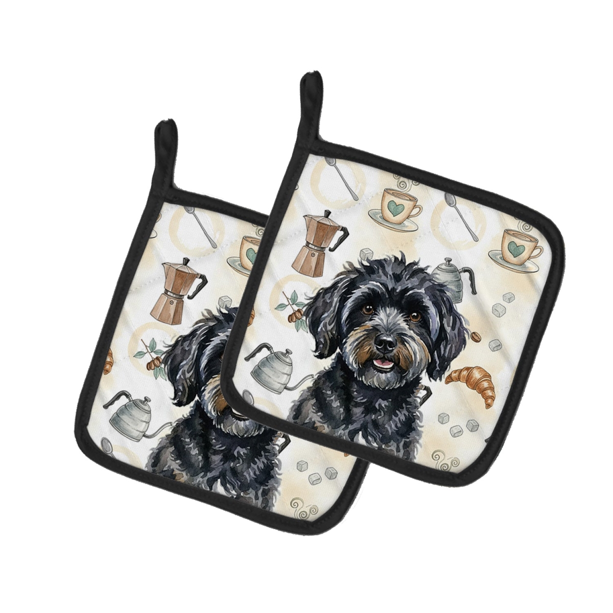 Picture of Carolines Treasures WDK7467PTHD 7.5 x 7.5 in. Black Havanese Coffee Bar Pair of Pot Holders
