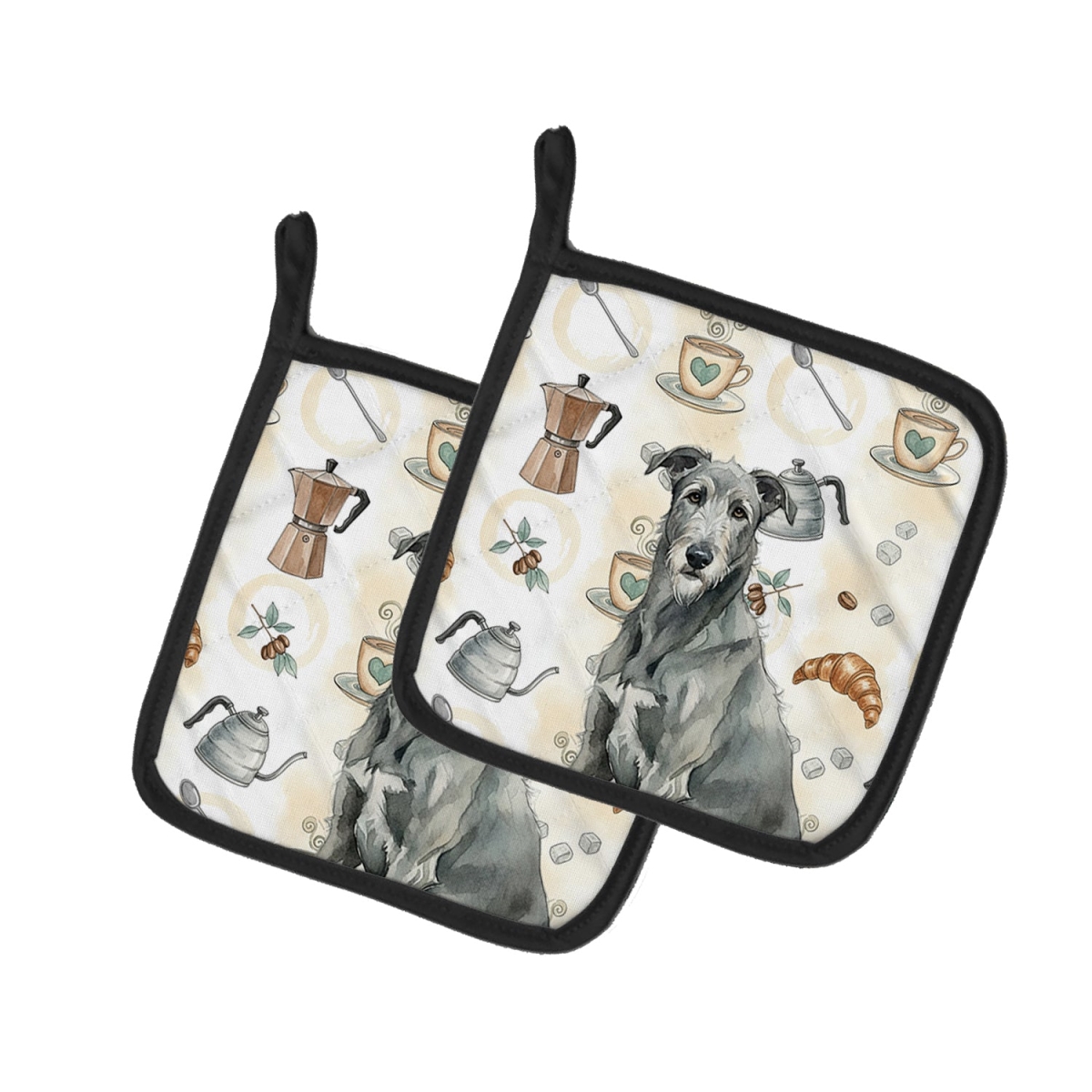 Picture of Carolines Treasures WDK7475PTHD 7.5 x 7.5 in. Gray Irish Wolfhound Coffee Bar Pair of Pot Holders