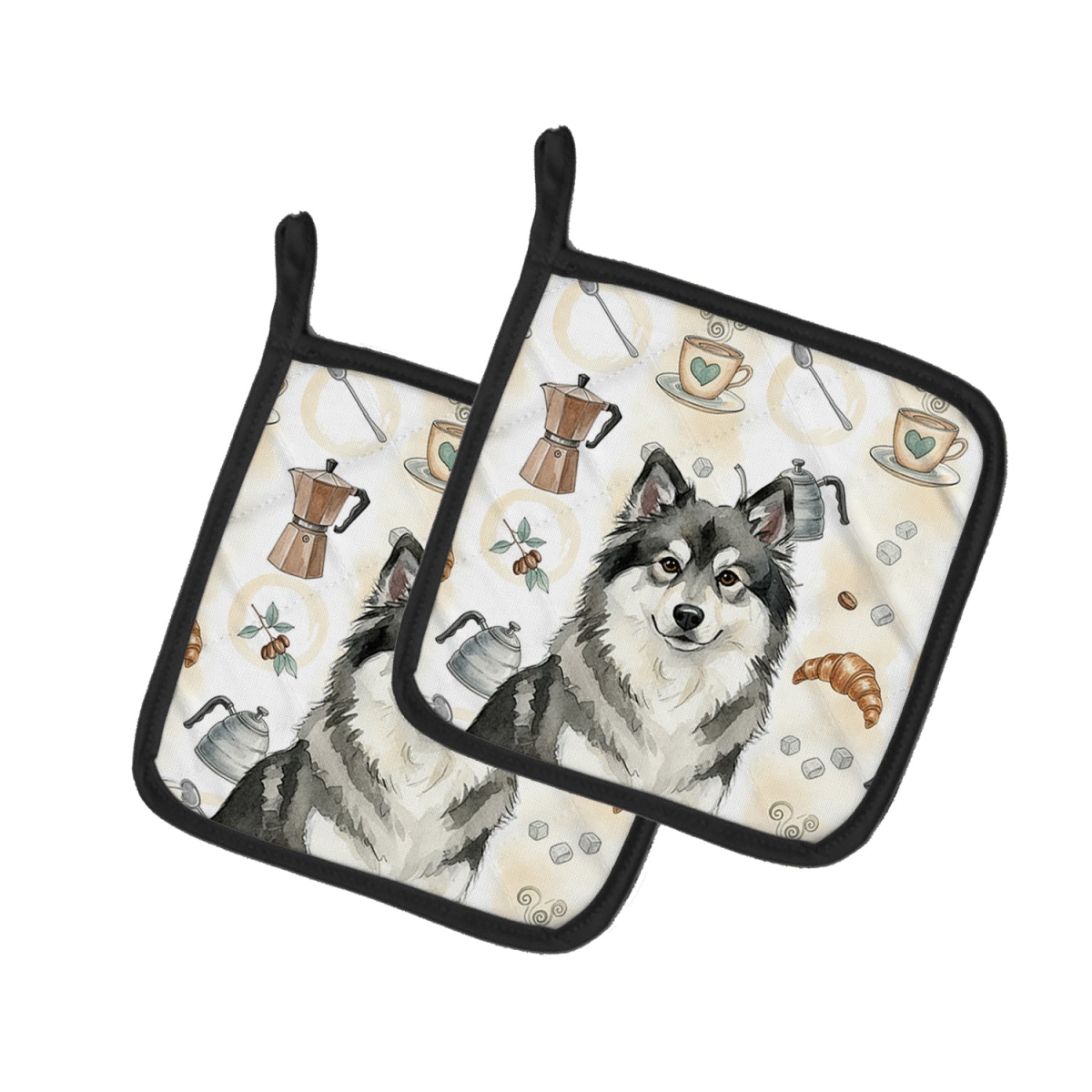 Picture of Carolines Treasures WDK7488PTHD 7.5 x 7.5 in. Keeshond Coffee Bar Pair of Pot Holders