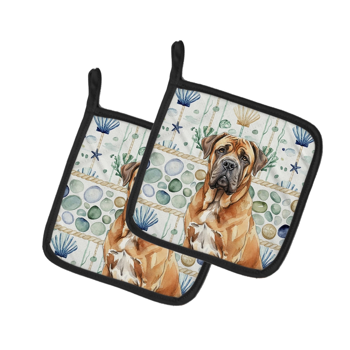 Picture of Carolines Treasures WDK7123PTHD 7.5 x 7.5 in. Neapolitan Mastiff Coastal Sea Glass Pair of Pot Holders