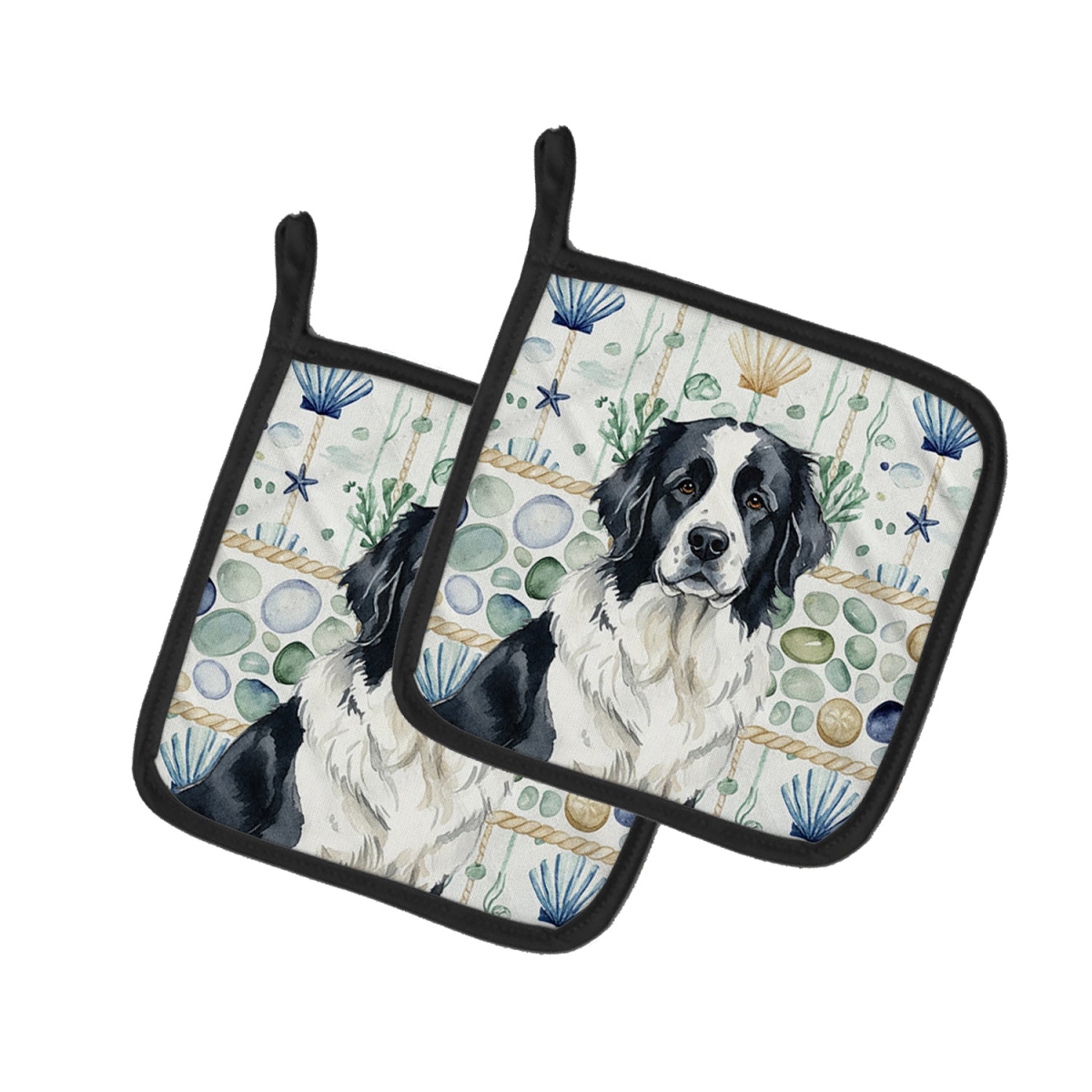 Picture of Carolines Treasures WDK7127PTHD 7.5 x 7.5 in. Landseer Found Land Coastal Sea Glass Pair of Pot Holders