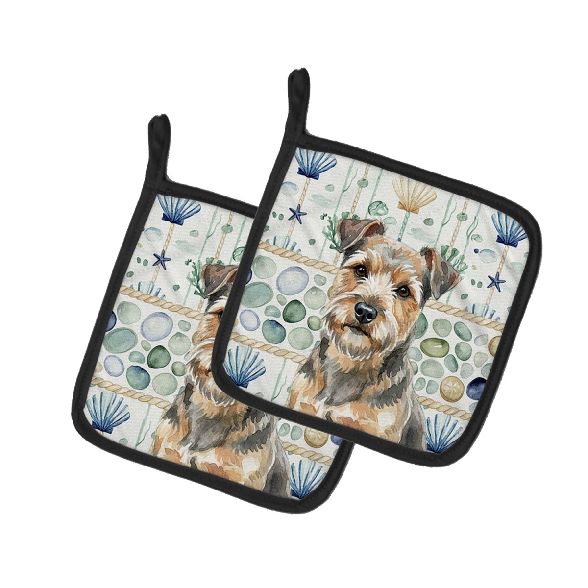 Picture of Carolines Treasures WDK7129PTHD 7.5 x 7.5 in. Grizzle & Tan Norfolk Terrier Coastal Sea Glass Pair of Pot Holders