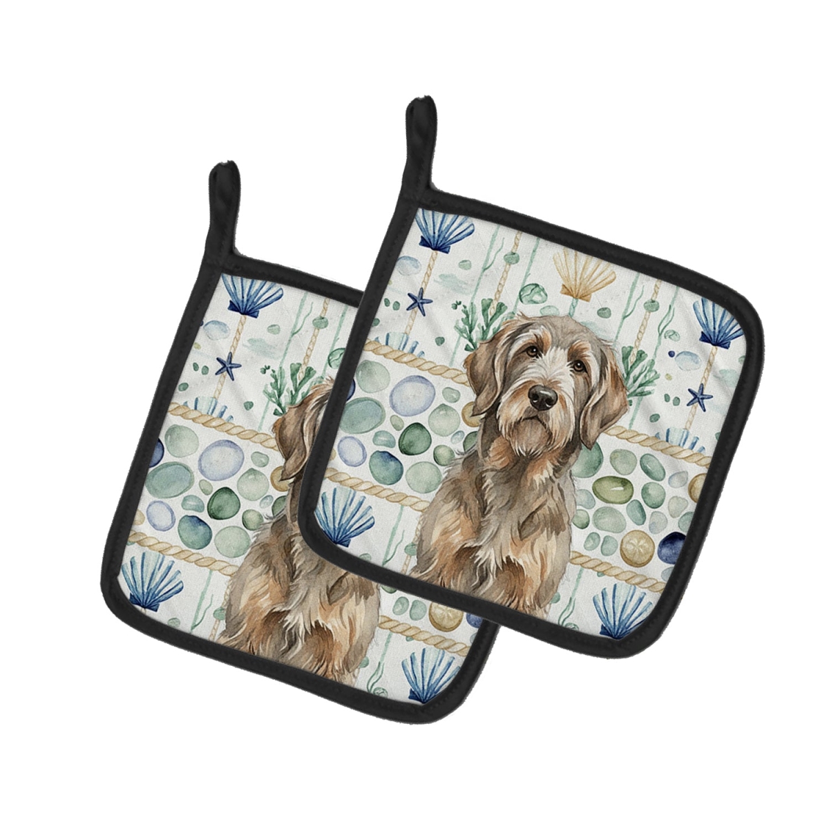 Picture of Carolines Treasures WDK7139PTHD 7.5 x 7.5 in. Grizzle & Tan Otterhound Coastal Sea Glass Pair of Pot Holders