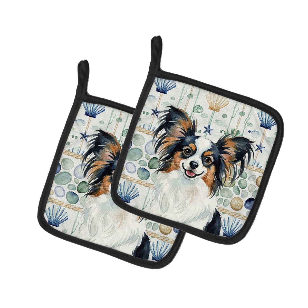 Picture of Carolines Treasures WDK7143PTHD 7.5 x 7.5 in. Tricolor Papillon Coastal Sea Glass Pair of Pot Holders