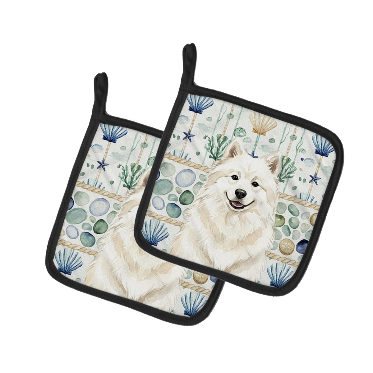 Picture of Carolines Treasures WDK7198PTHD 7.5 x 7.5 in. Cream Samoyed Coastal Sea Glass Pair of Pot Holders
