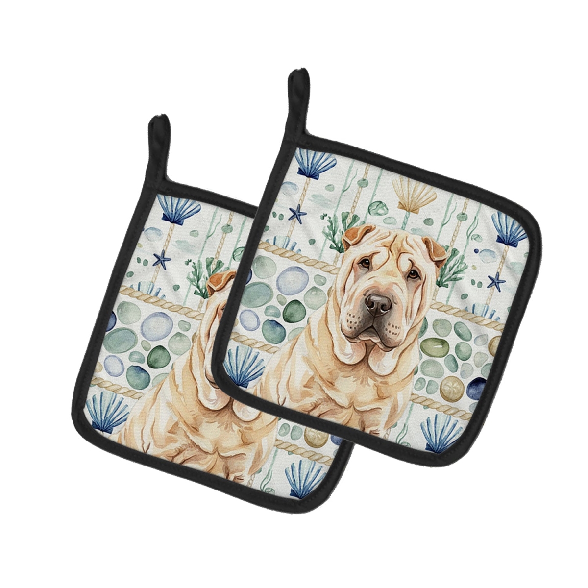 Picture of Carolines Treasures WDK7208PTHD 7.5 x 7.5 in. Shar Pei Coastal Sea Glass Pair of Pot Holders
