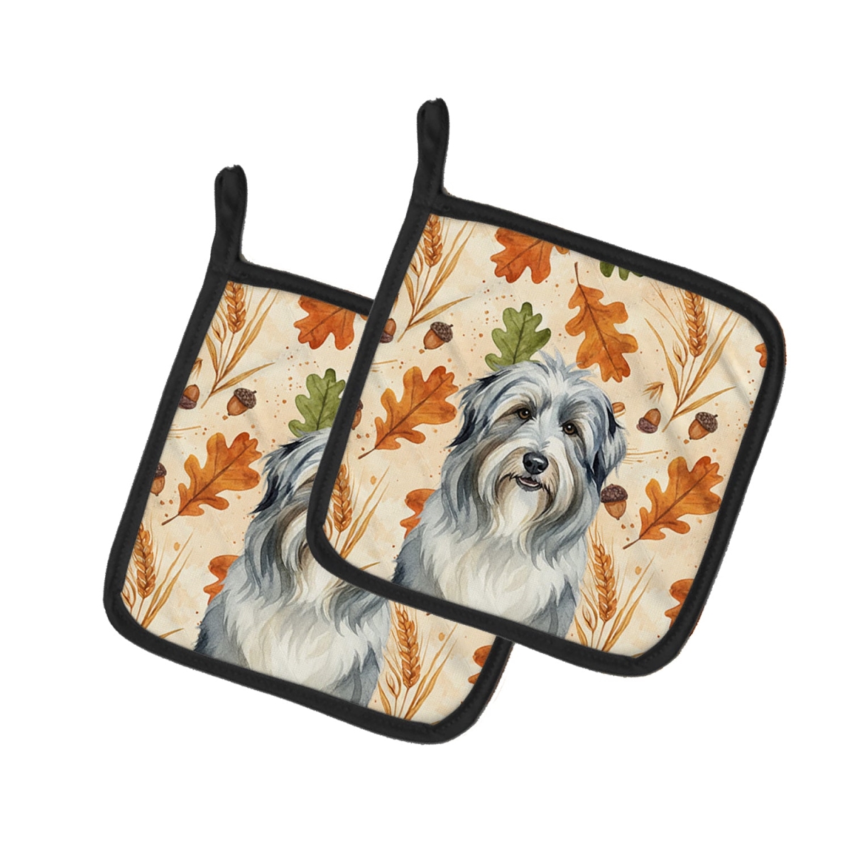 Picture of Carolines Treasures WDK7703PTHD 7.5 x 7.5 in. Bearded Collie Heirloom Fall Pair of Pot Holders