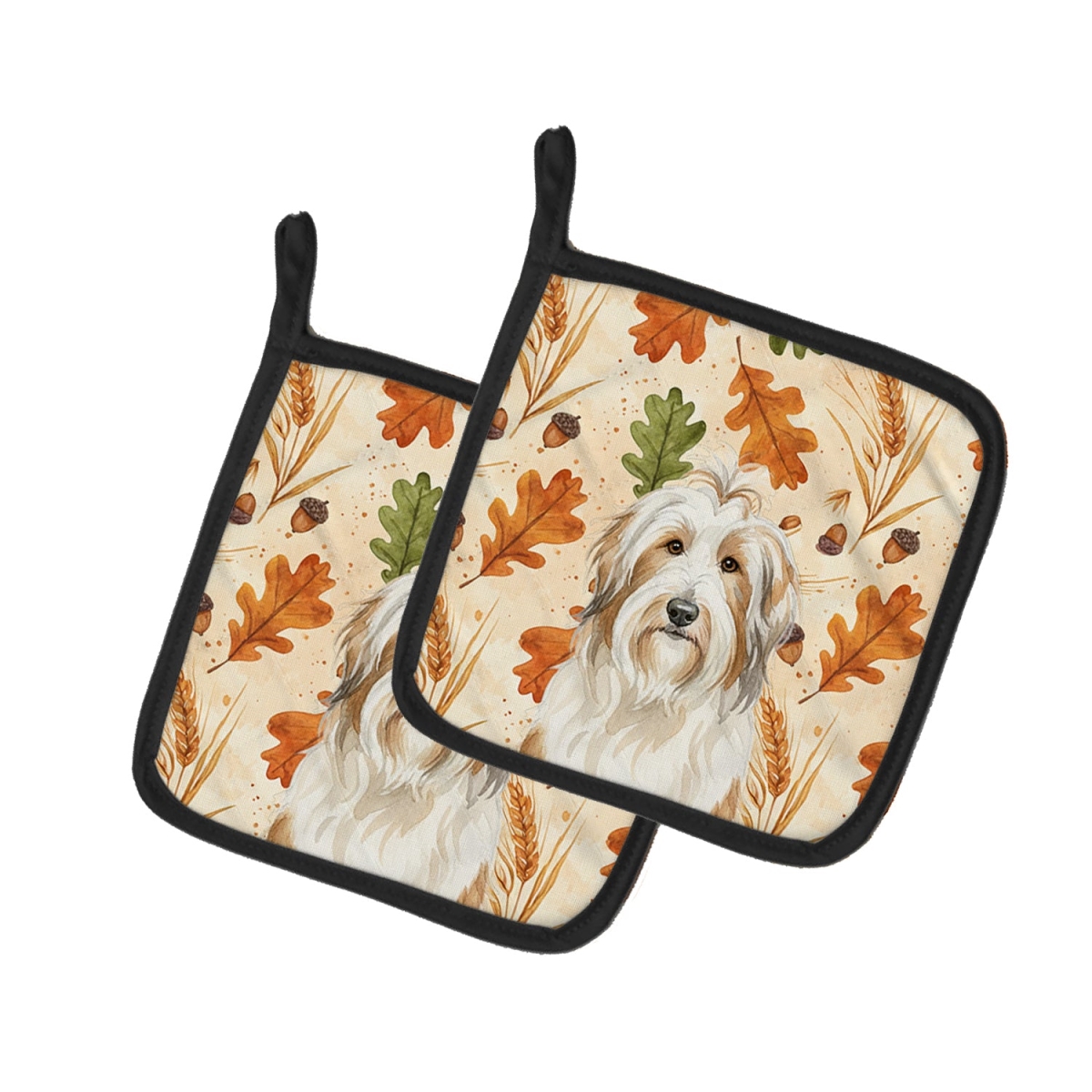 Picture of Carolines Treasures WDK7705PTHD 7.5 x 7.5 in. White & Tan Bearded Collie Heirloom Fall Pair of Pot Holders
