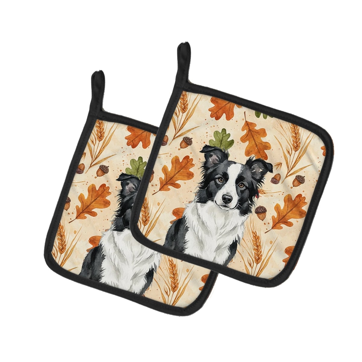 Picture of Carolines Treasures WDK7723PTHD 7.5 x 7.5 in. Blue Merle Border Collie Heirloom Fall Pair of Pot Holders
