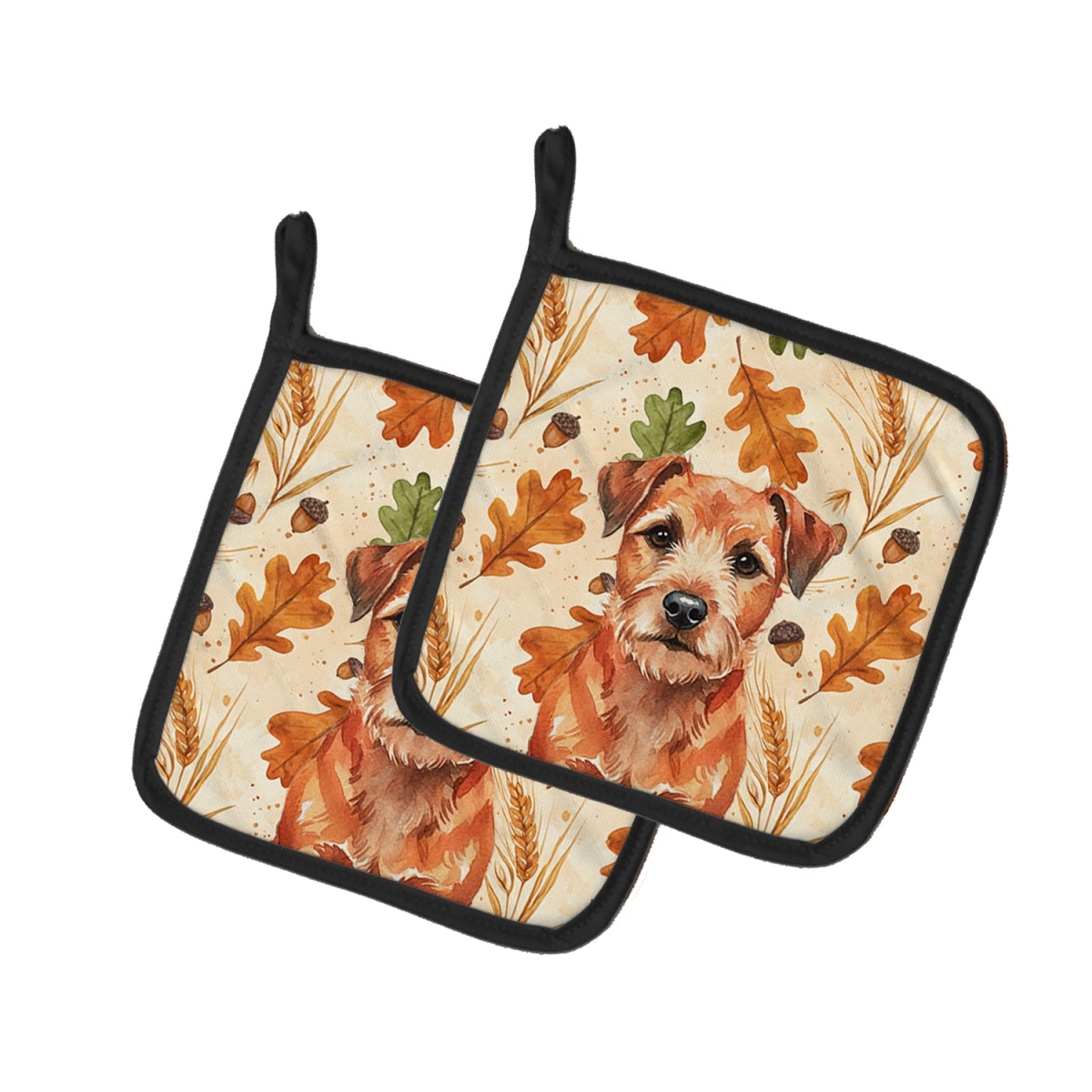 Picture of Carolines Treasures WDK7727PTHD 7.5 x 7.5 in. Red Border Terrier Heirloom Fall Pair of Pot Holders