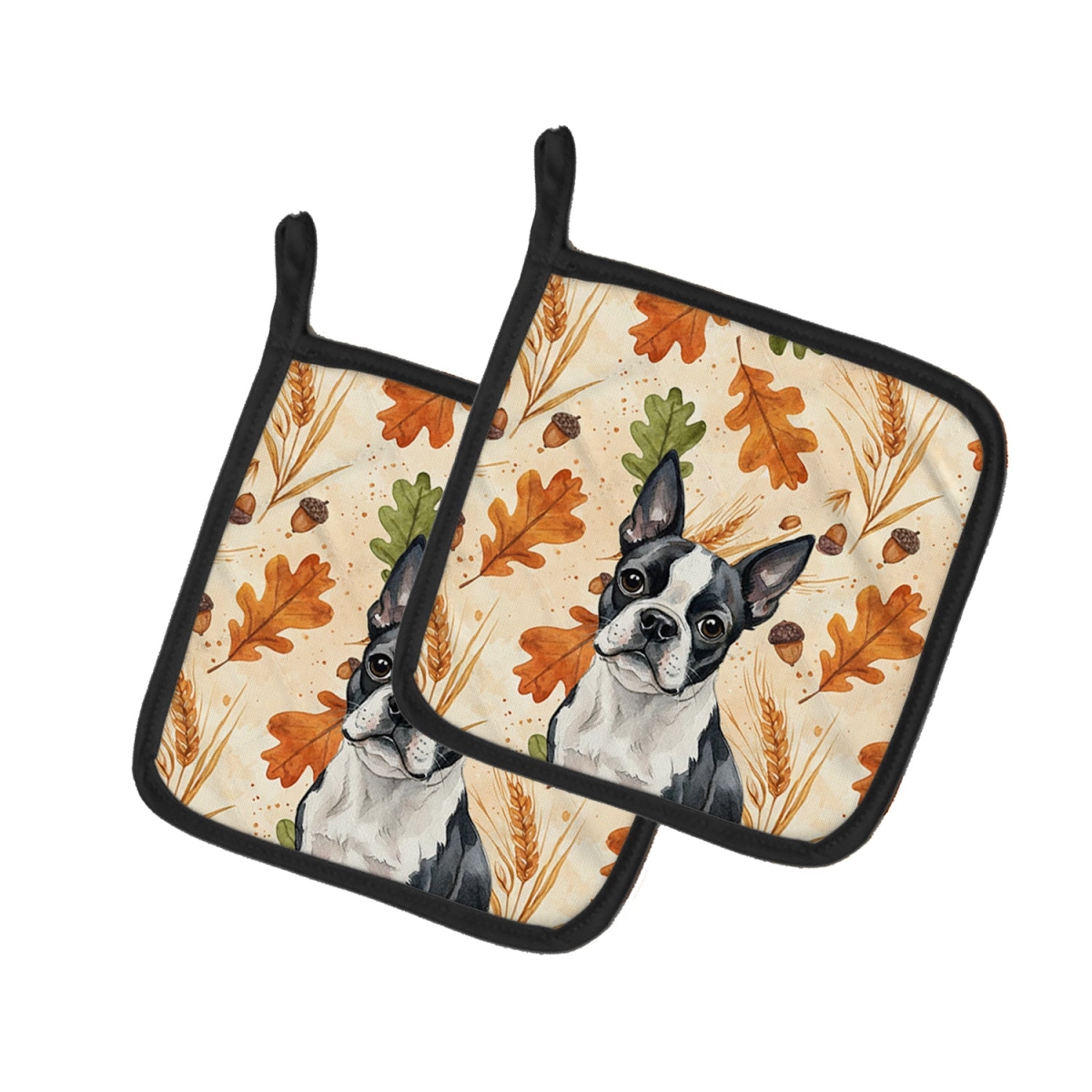 Picture of Carolines Treasures WDK7732PTHD 7.5 x 7.5 in. Boston Terrier Heirloom Fall Pair of Pot Holders