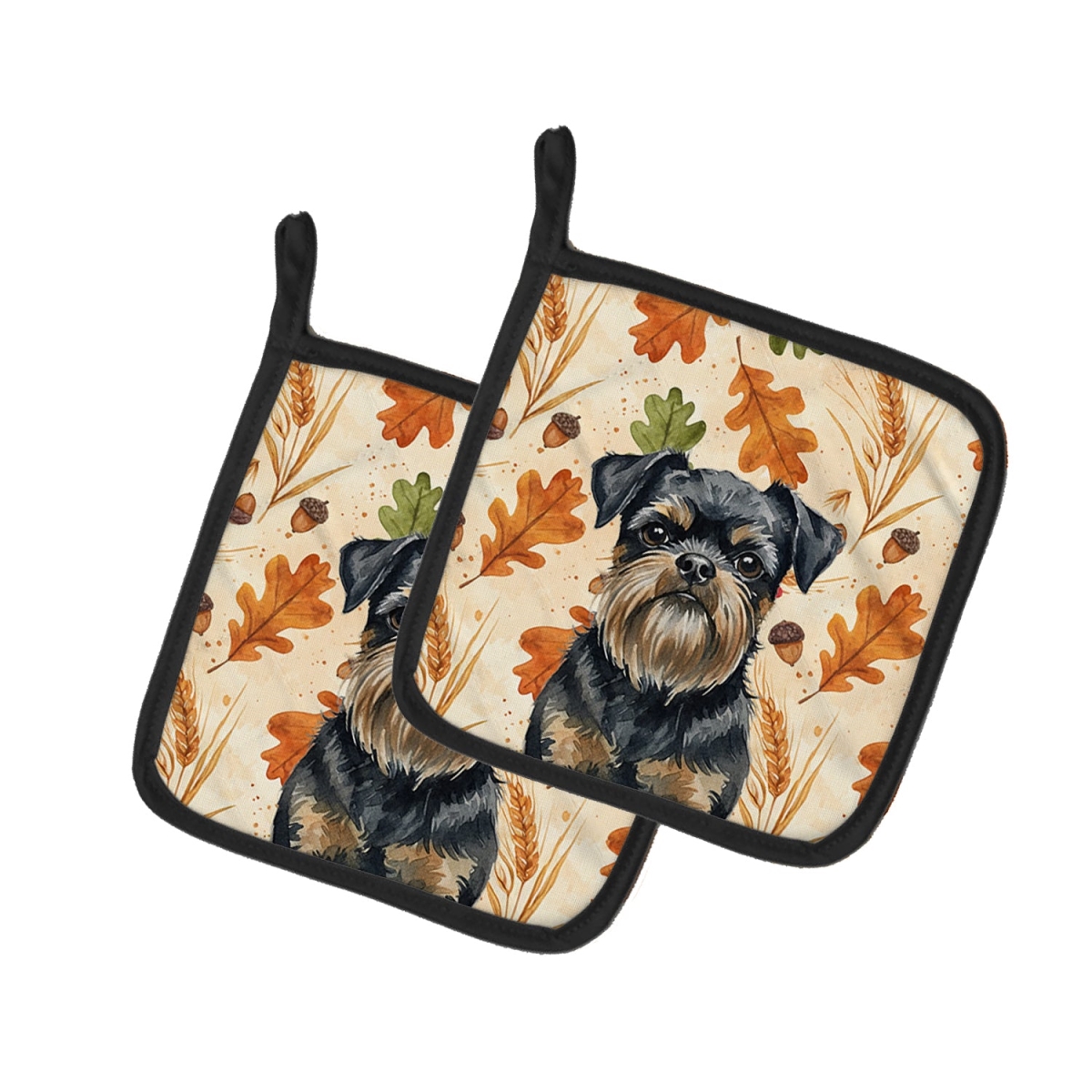 Picture of Carolines Treasures WDK7747PTHD 7.5 x 7.5 in. Black & Tan Brussels Griffon Heirloom Fall Pair of Pot Holders