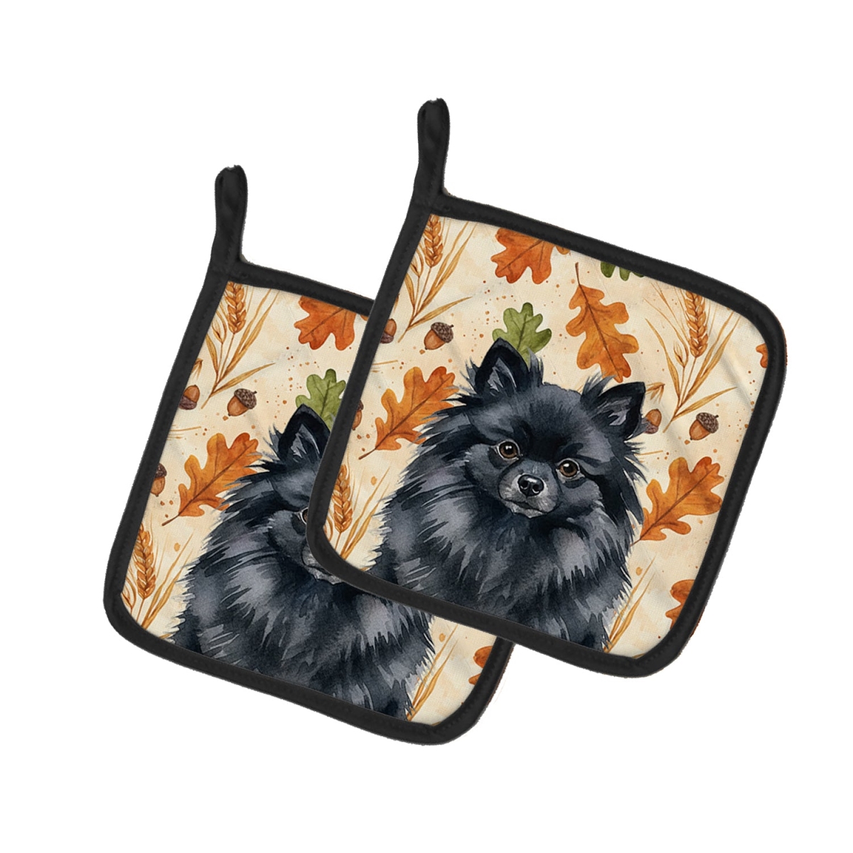 Picture of Carolines Treasures WDK7959PTHD 7.5 x 7.5 in. Black Pomeranian Heirloom Fall Pair of Pot Holders