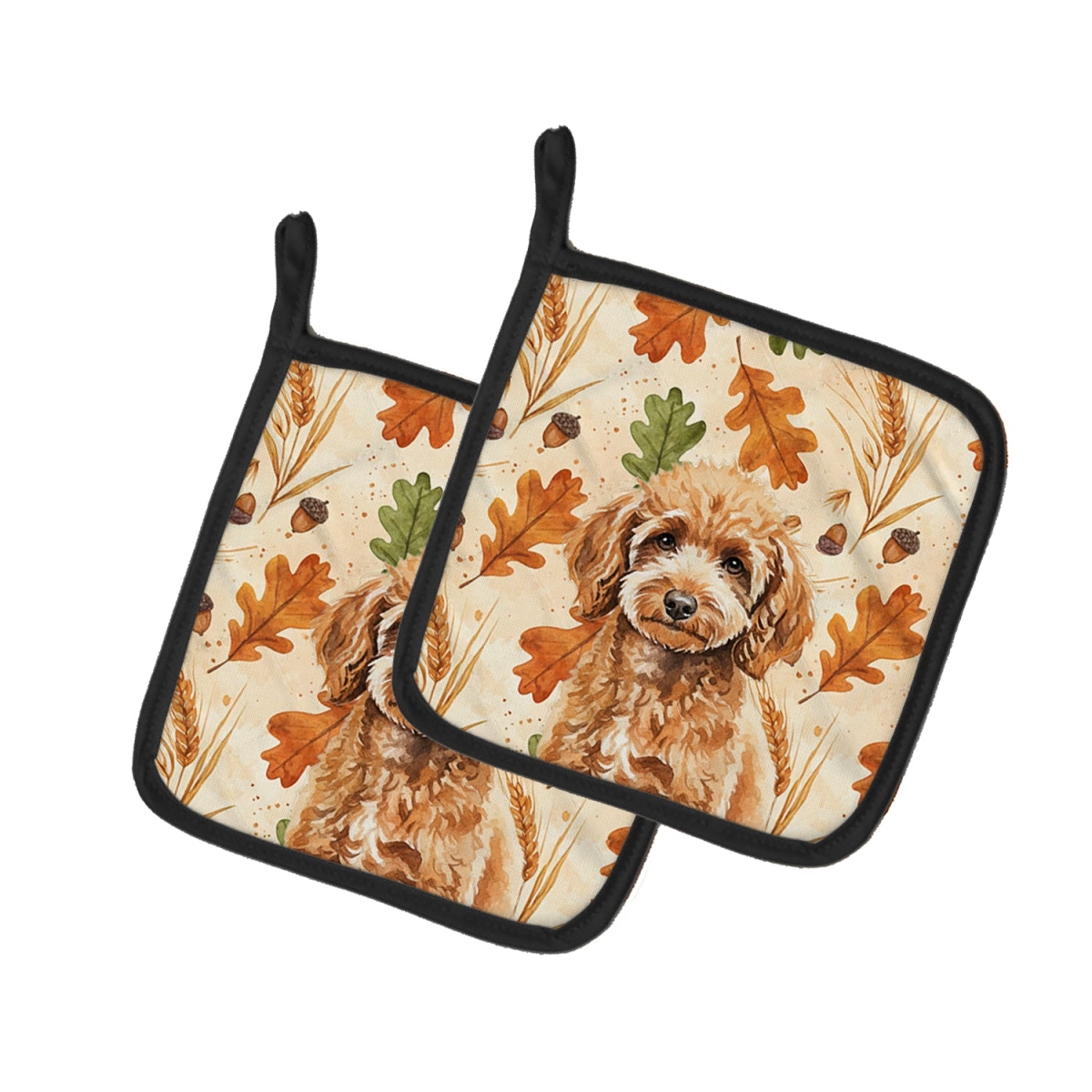 Picture of Carolines Treasures WDK7963PTHD 7.5 x 7.5 in. Miniature Apricot Poodle Heirloom Fall Pair of Pot Holders