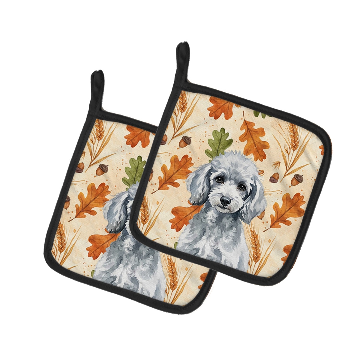 Picture of Carolines Treasures WDK7967PTHD 7.5 x 7.5 in. Miniature Silver Poodle Heirloom Fall Pair of Pot Holders