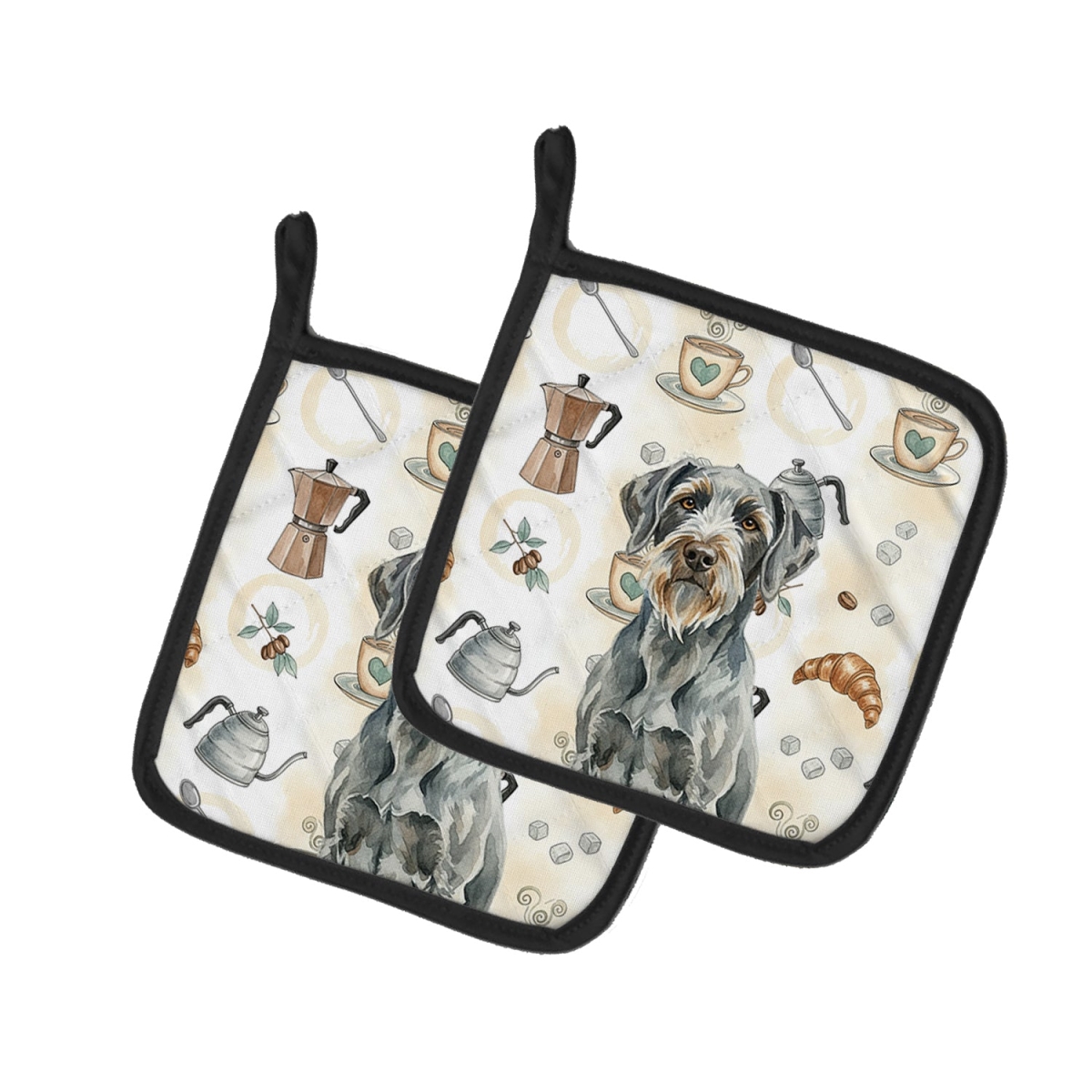 Picture of Carolines Treasures WDK7660PTHD 7.5 x 7.5 in. Steel Gray Wirehaired Pointing Griffon Coffee Bar Pair of Pot Holders