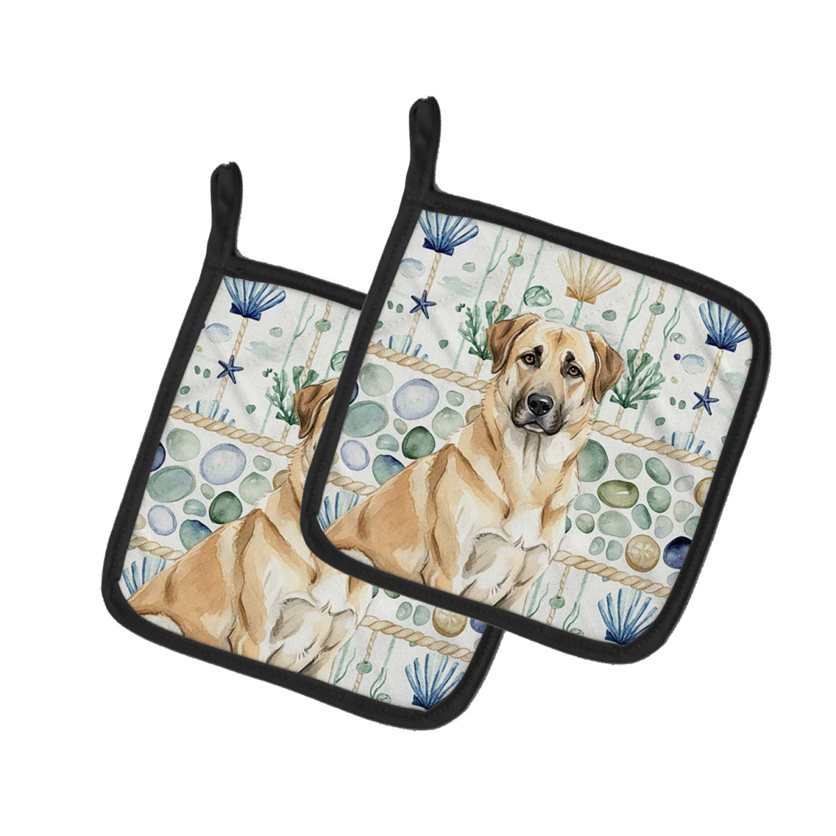 Picture of Carolines Treasures WDK6886PTHD 7.5 x 7.5 in. Anatolian Shepherd Dog Coastal Sea Glass Pair of Pot Holders