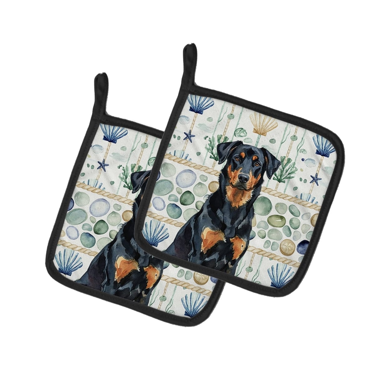 Picture of Carolines Treasures WDK6906PTHD 7.5 x 7.5 in. Beauceron Coastal Sea Glass Pair of Pot Holders