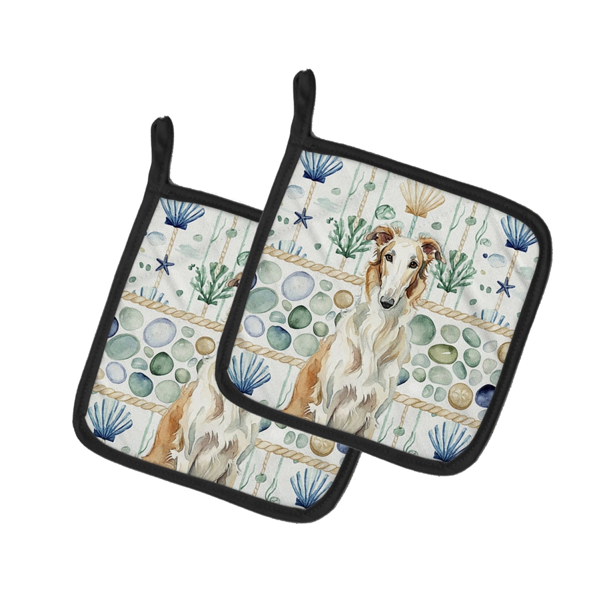 Picture of Carolines Treasures WDK6930PTHD 7.5 x 7.5 in. Borzoi Coastal Sea Glass Pair of Pot Holders