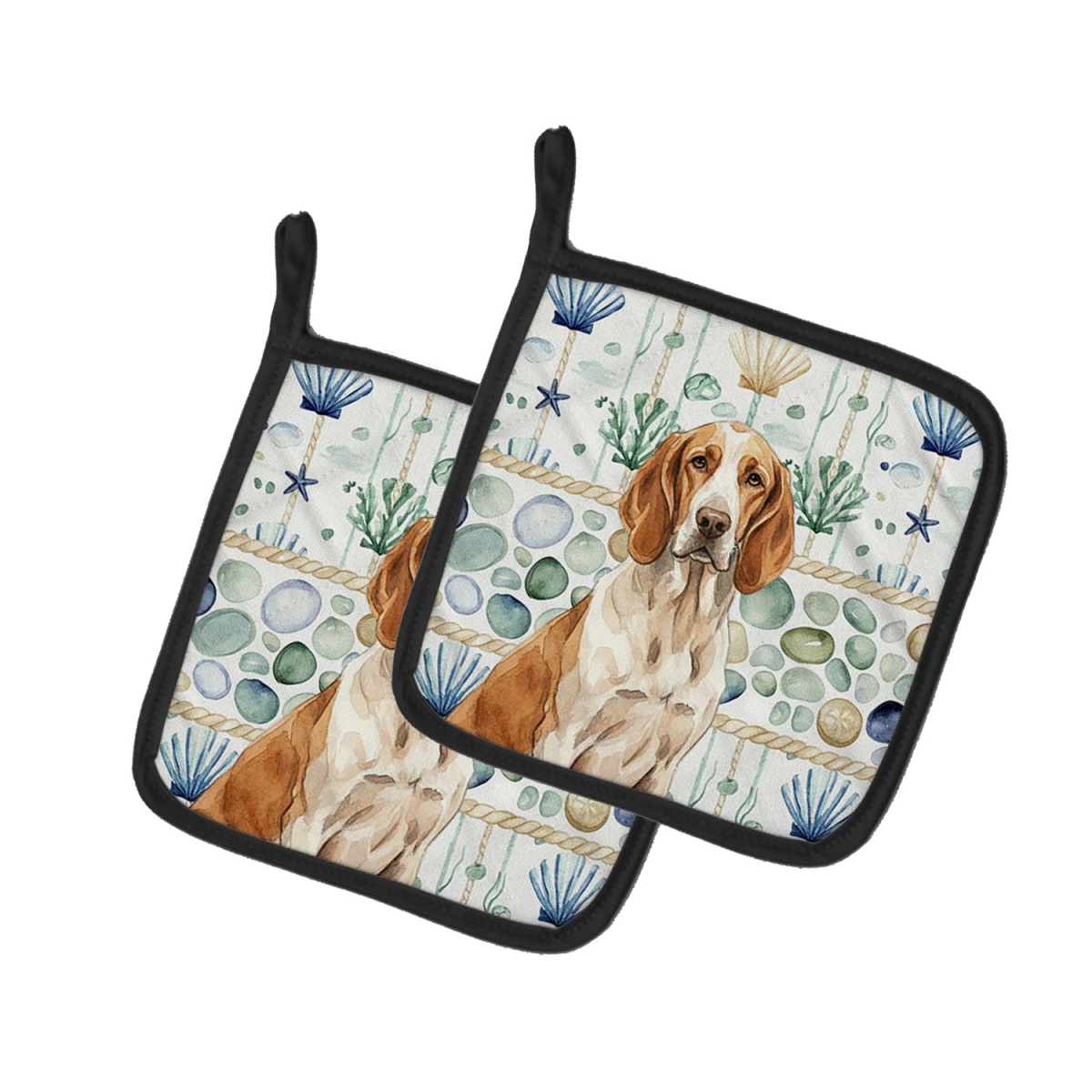 Picture of Carolines Treasures WDK6939PTHD 7.5 x 7.5 in. Bracco Italiano Coastal Sea Glass Pair of Pot Holders