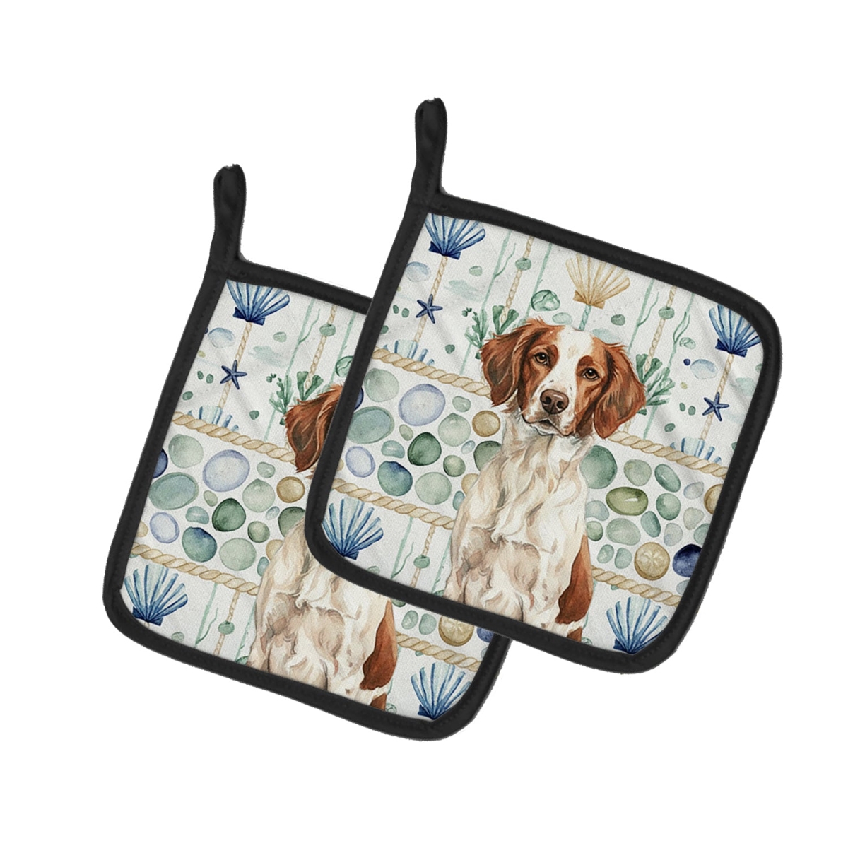 Picture of Carolines Treasures WDK6943PTHD 7.5 x 7.5 in. Liver & White Brittany Coastal Sea Glass Pair of Pot Holders