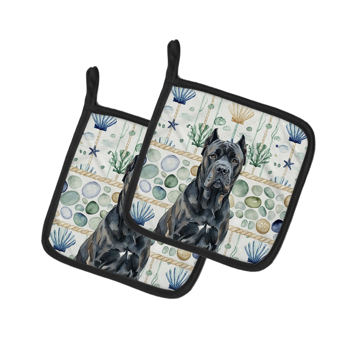 Picture of Carolines Treasures WDK6957PTHD 7.5 x 7.5 in. Cane Corso Coastal Sea Glass Pair of Pot Holders