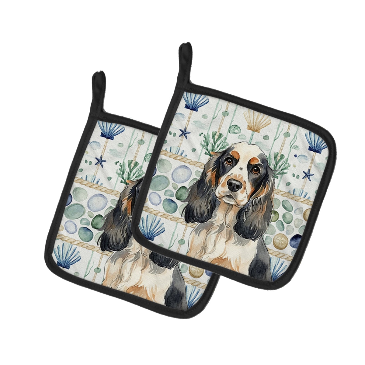 Picture of Carolines Treasures WDK6984PTHD 7.5 x 7.5 in. Parti Cocker Spaniel Coastal Sea Glass Pair of Pot Holders