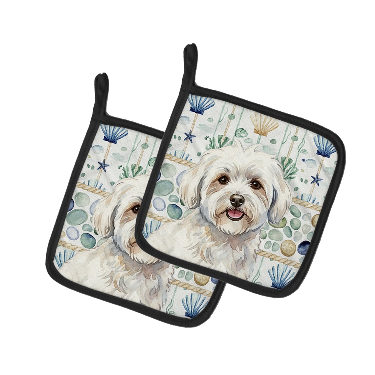 Picture of Carolines Treasures WDK6989PTHD 7.5 x 7.5 in. Coton de Tulear Coastal Sea Glass Pair of Pot Holders