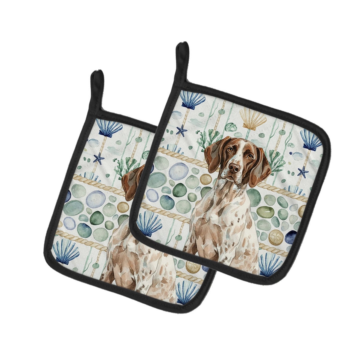Picture of Carolines Treasures WDK7048PTHD 7.5 x 7.5 in. German Shorthaired Pointer Coastal Sea Glass Pair of Pot Holders