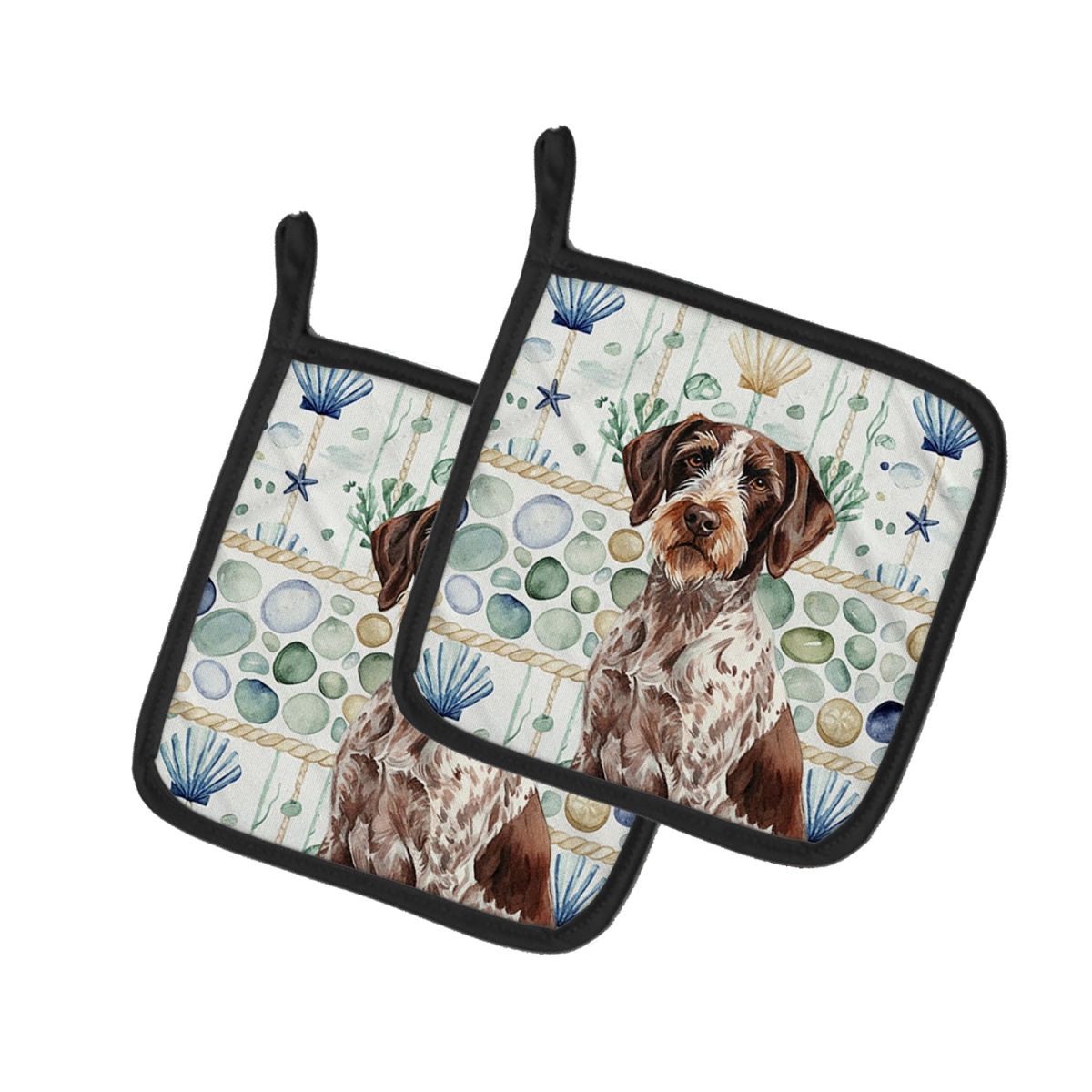 Picture of Carolines Treasures WDK7050PTHD 7.5 x 7.5 in. Roan German Wirehaired Pointer Coastal Sea Glass Pair of Pot Holders