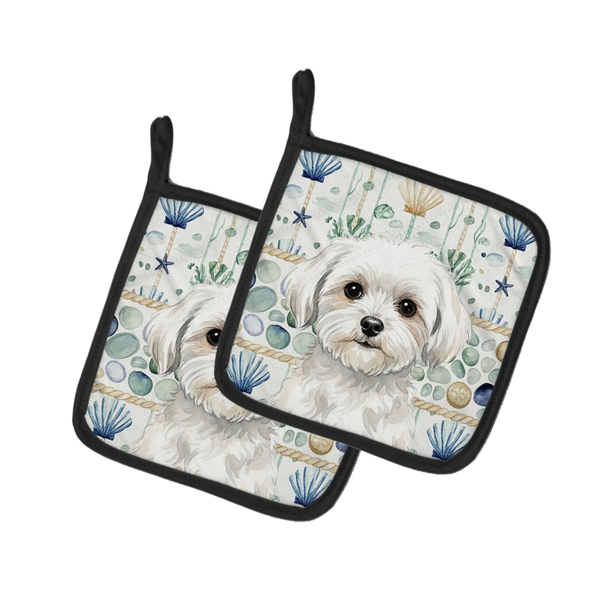 Picture of Carolines Treasures WDK7106PTHD 7.5 x 7.5 in. Maltese Coastal Sea Glass Pair of Pot Holders