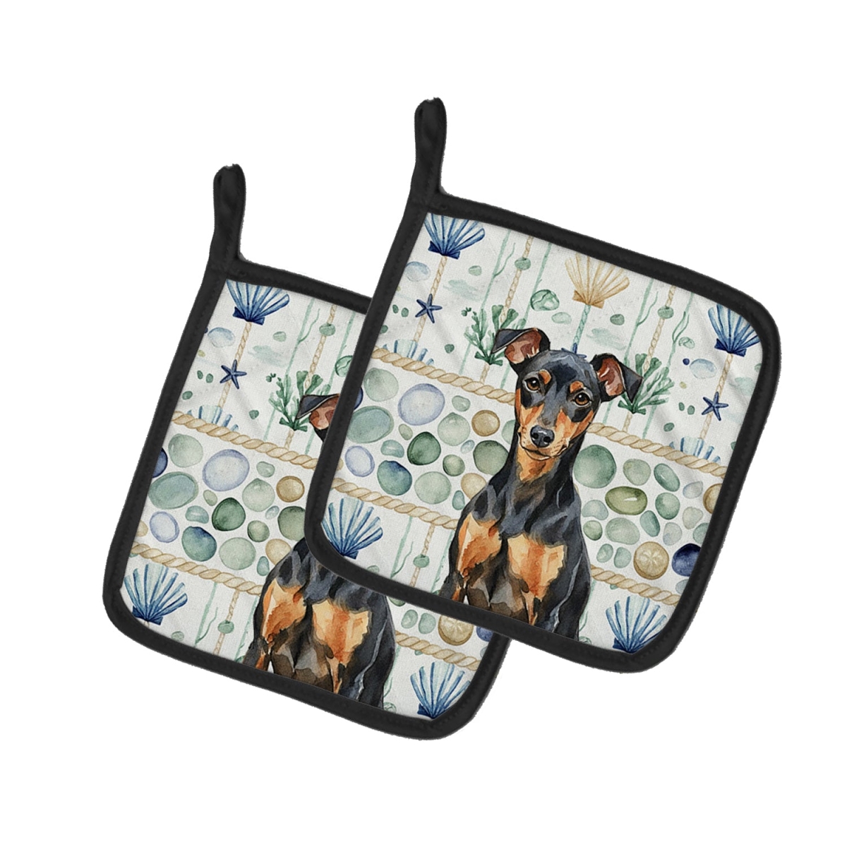 Picture of Carolines Treasures WDK7108PTHD 7.5 x 7.5 in. Manchester Terrier Coastal Sea Glass Pair of Pot Holders