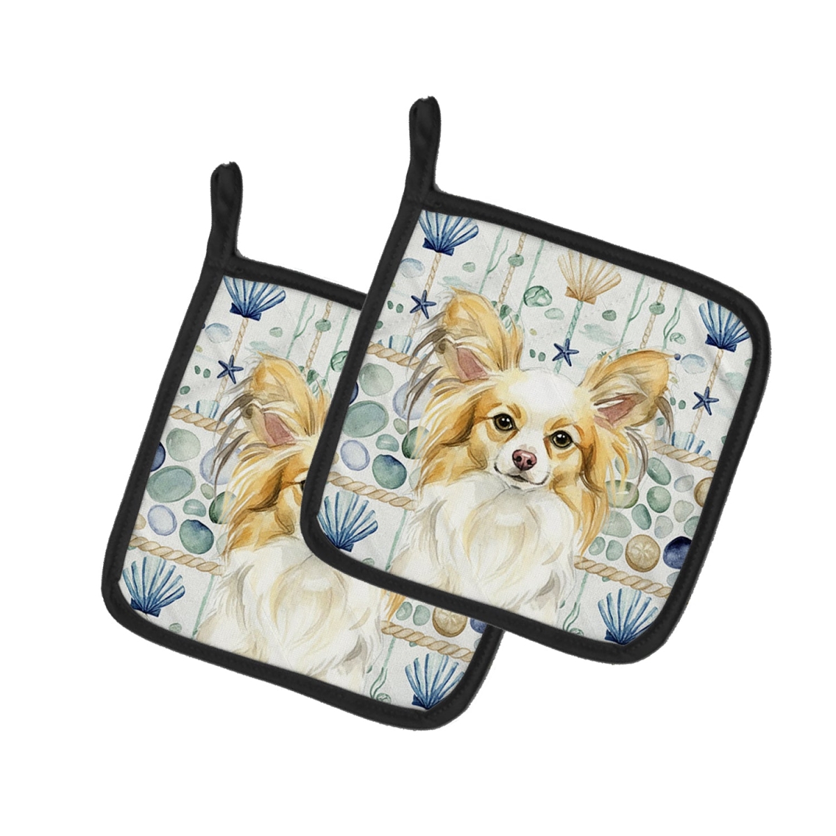 Picture of Carolines Treasures WDK7142PTHD 7.5 x 7.5 in. Lemon & White Papillon Coastal Sea Glass Pair of Pot Holders