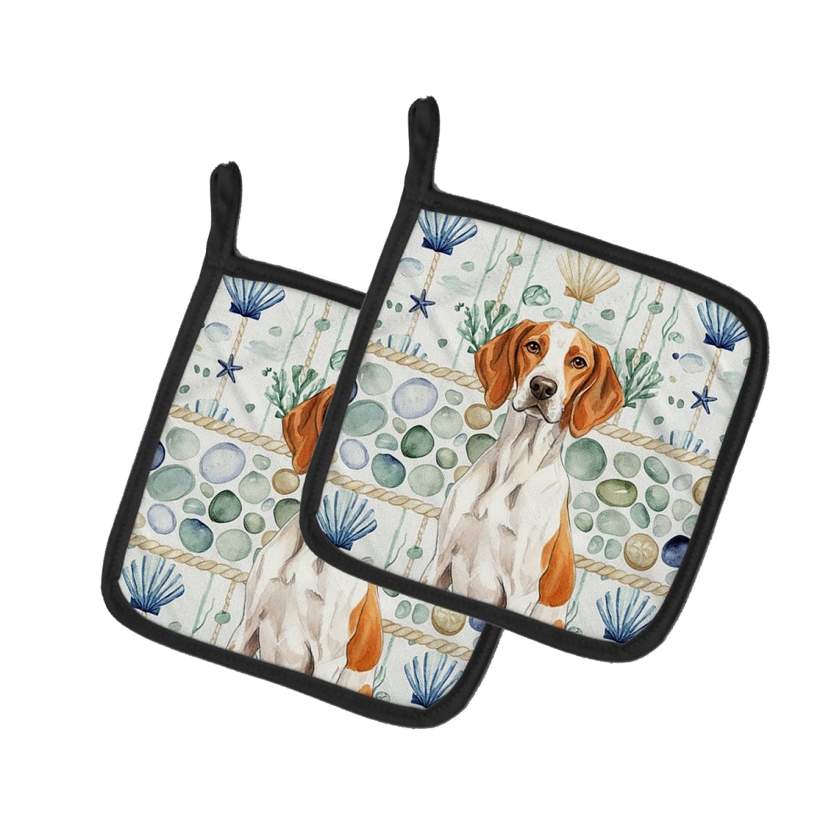 Picture of Carolines Treasures WDK7157PTHD 7.5 x 7.5 in. Orange & White Pointer Coastal Sea Glass Pair of Pot Holders