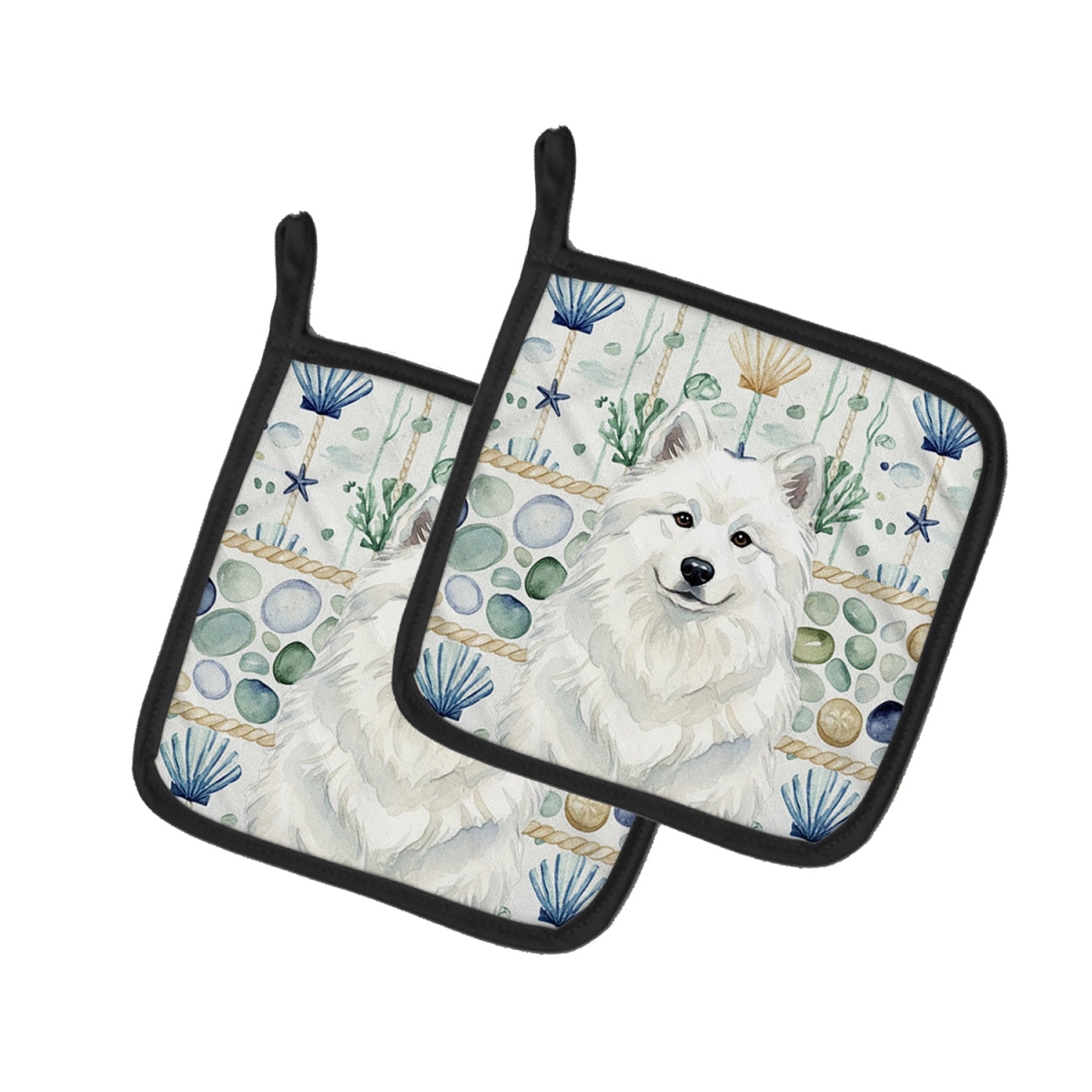 Picture of Carolines Treasures WDK7199PTHD 7.5 x 7.5 in. White Samoyed Coastal Sea Glass Pair of Pot Holders