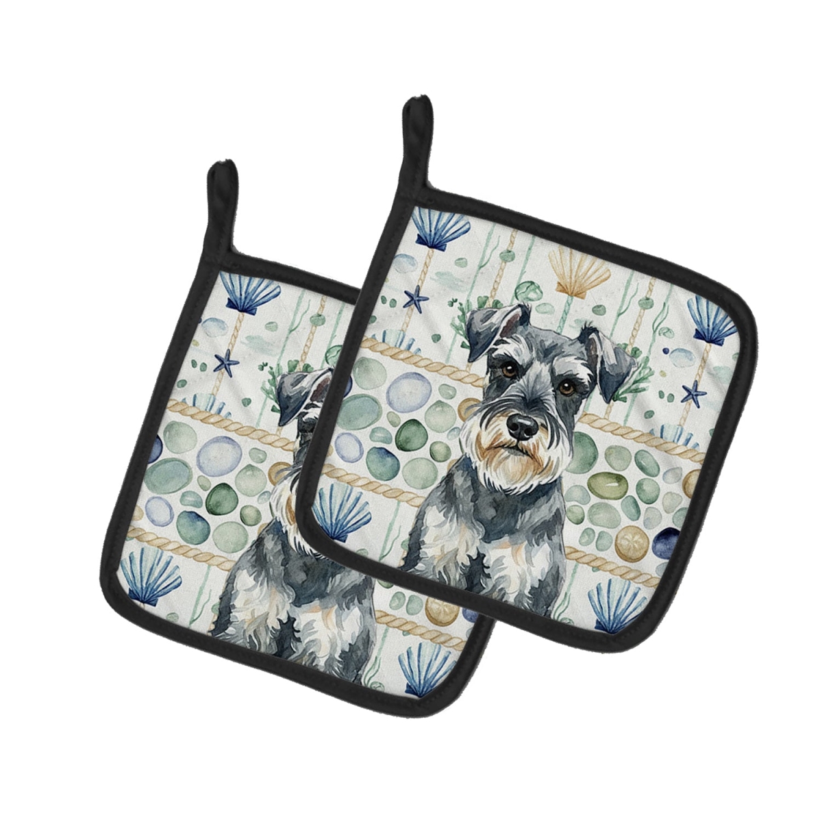 Picture of Carolines Treasures WDK7201PTHD 7.5 x 7.5 in. Schnauzer Coastal Sea Glass Pair of Pot Holders