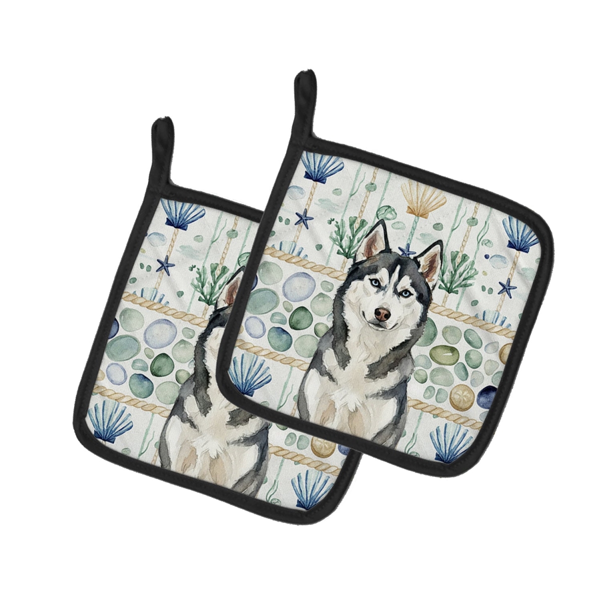 Picture of Carolines Treasures WDK7221PTHD 7.5 x 7.5 in. Siberian Husky Coastal Sea Glass Pair of Pot Holders