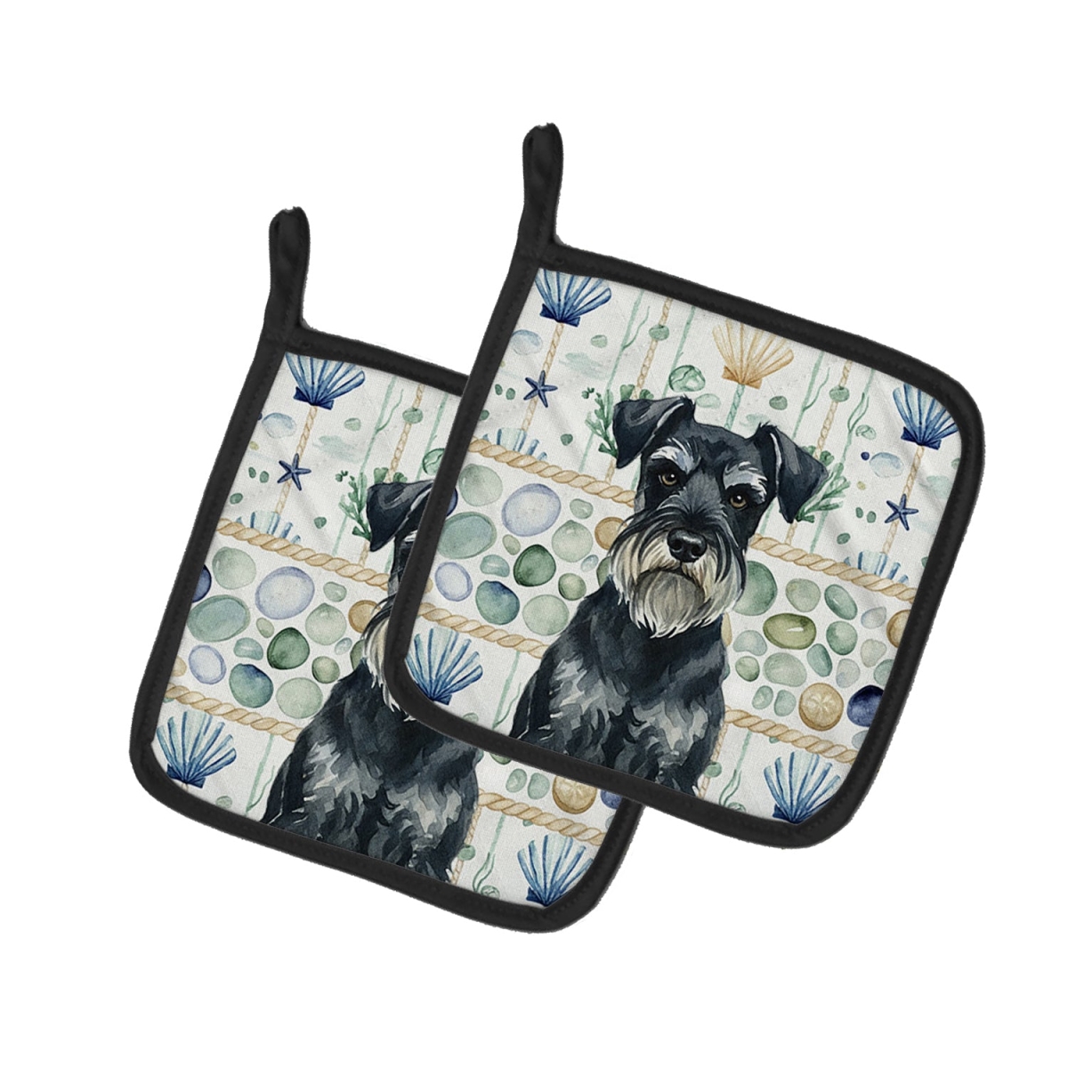 Picture of Carolines Treasures WDK7232PTHD 7.5 x 7.5 in. Standard Schnauzer Coastal Sea Glass Pair of Pot Holders