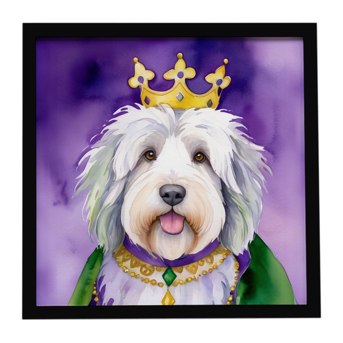DAC4845MFP88 8 x 8 in. Old English Sheepdog King of Mardi Gras Framed Metal Print