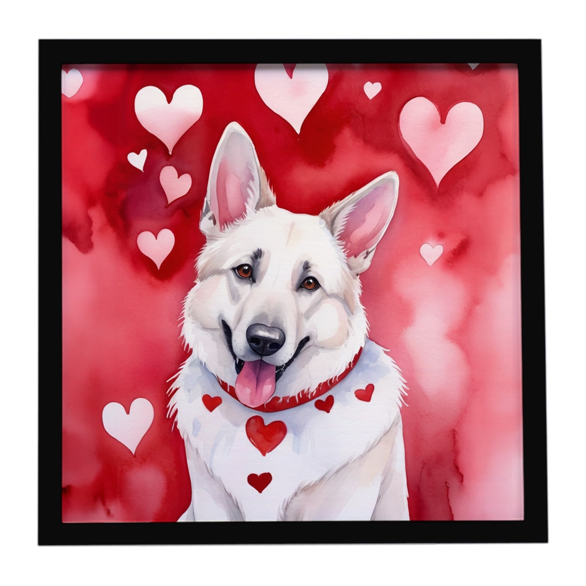 DAC5347MFP88 8 x 8 in. White German Shepherd My Valentine Framed Metal Print