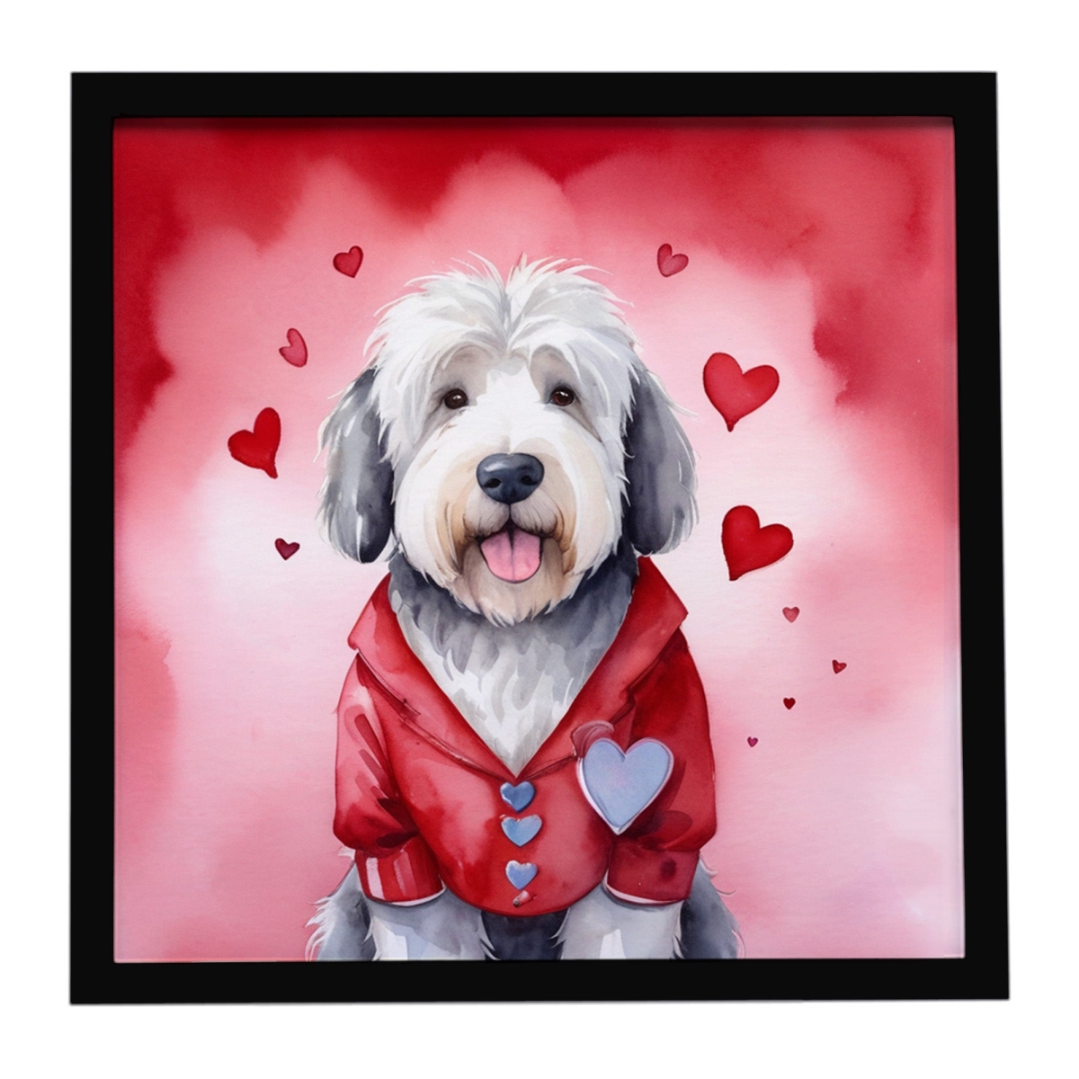 DAC5401MFP88 8 x 8 in. Old English Sheepdog My Valentine Framed Metal Print