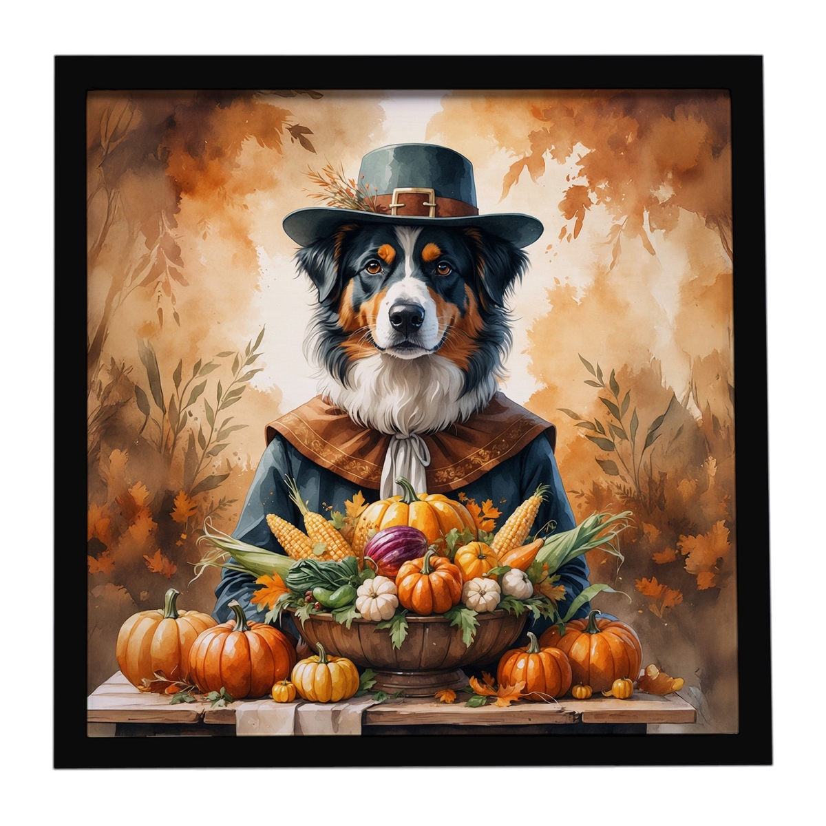 DAC8298MFP88 8 x 8 in. Australian Shepherd Thanksgiving Framed Metal Print