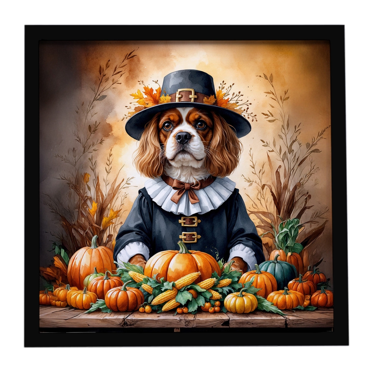 DAC8307MFP88 8 x 8 in. Cavalier Spaniel Thanksgiving Framed Metal Print