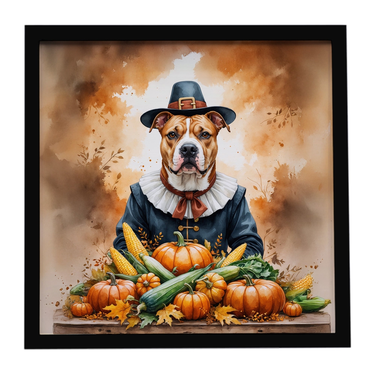 DAC8325MFP88 8 x 8 in. Pit Bull Terrier Thanksgiving Framed Metal Print