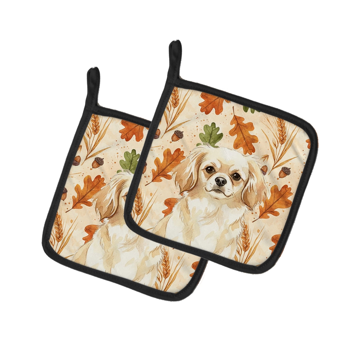 Picture of Carolines Treasures WDK8039PTHD 7.5 x 7.5 in. Cream Tibetan Spaniel Heirloom Fall Pair of Pot Holders